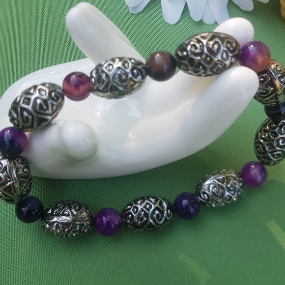 💜 Purple Agate Filigree Bracelet - Picture 6 of 7